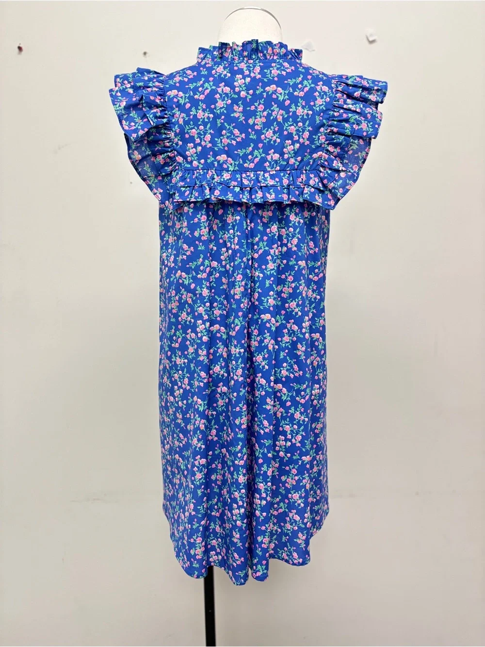 Blue Floral Ruffle Mini Dress - Picture 3 of 4